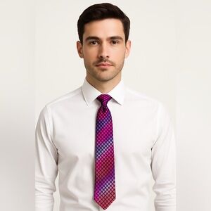 Ted Baker London Silk Tie – Purple/Red Dot Pattern with Paisley Lining